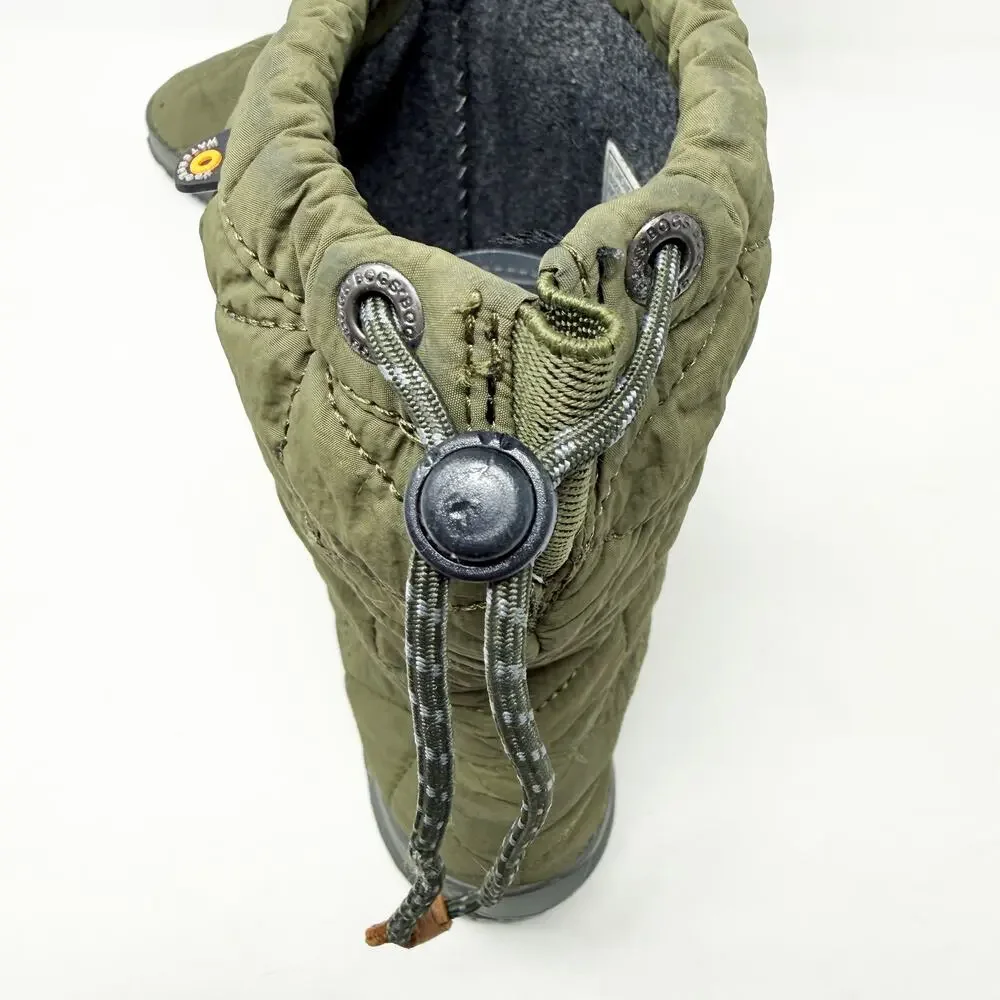 Bogs Olive Green Quilted Waterproof Snow Boots Size 8 Cinch Closure Fleece Lined